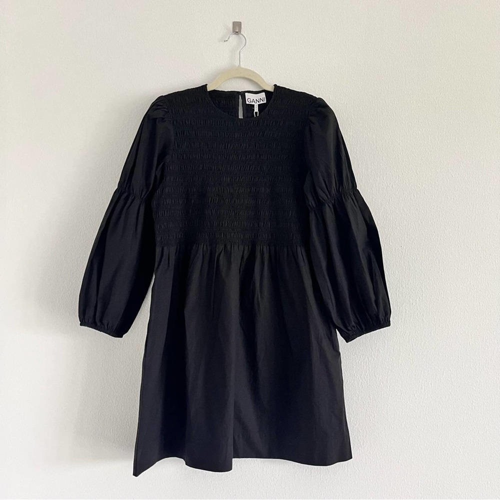 Ganni Black A-Line Puff Sleeve Mini Dress - Picture 3 of 14